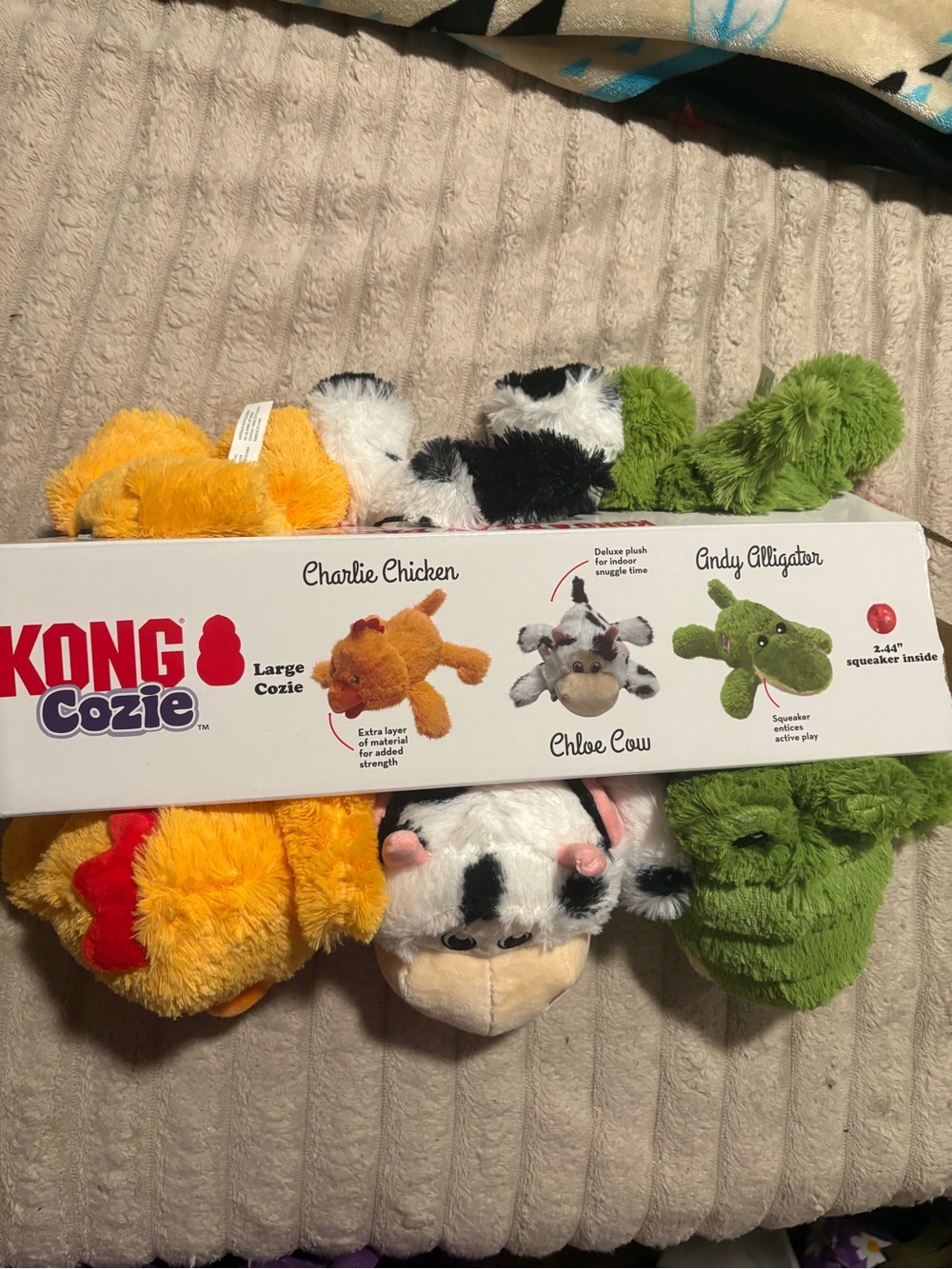 Kong Cozie Plush Dog Toy Set - Yellow, White, Black, Green DS-3/3